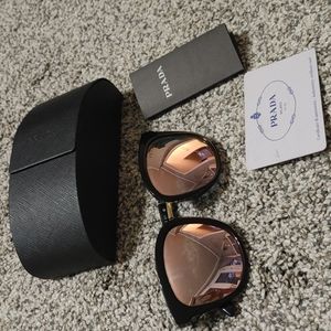 Prada Sunglasses - Black Frame, Gold Accent, Rose Gold Mirrored Frames